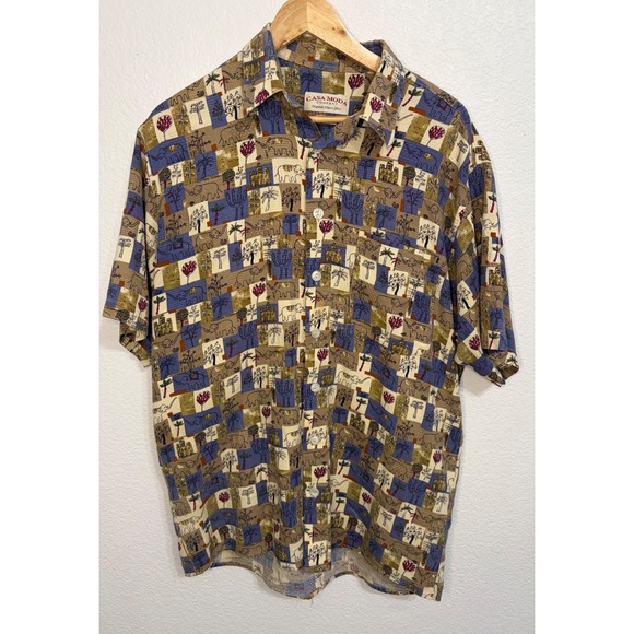 Casa Moda Company Other - Casa Moda Company Mens L Elephant Safari Block Print Short Sleeve Button UpShirt